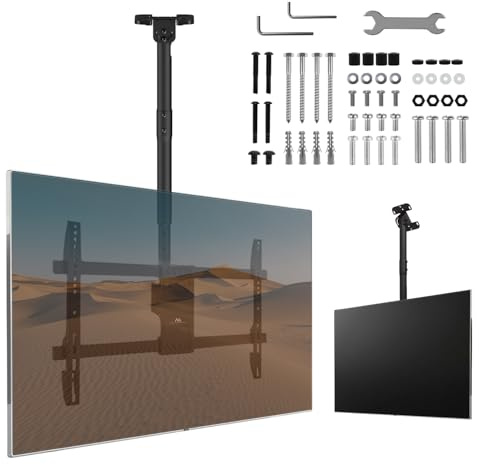Maclean TV‑Deckenhalterung 43–86″ | 60 kg Tragfähigkeit | Neigbar −25° Schwenkbar 180° Höhenverstellbar 485‑925 mm | VESA bis 600×400 mm | Kabelmanagement | Schwarz Stahl