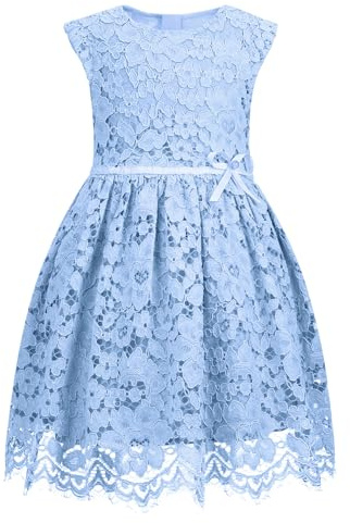 ALLOVIN Girls & Toddlers Sleeveless A-Line Lace Flower Girl Dress Birthday Party Wedding Dress with Beaded Bowknot, 2-12Y
