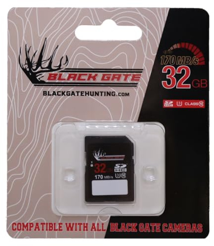 Black Gate 32GB SD Card for Trail Cameras – Class 10 UHS-3, 170MB/s High-Speed Memory Card for Wildlife & Game Cameras, Reliable Photo & Video Storage