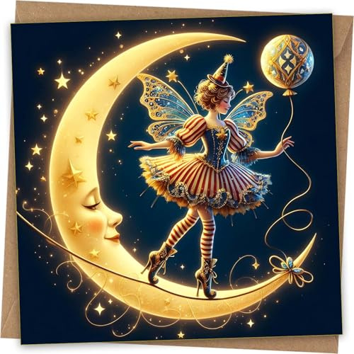 Zirkus-Mädchen-Grußkarte – Fantasie-Geburtstagskarte für Tochter, Schwester, Mädchen und Kraftumschlag