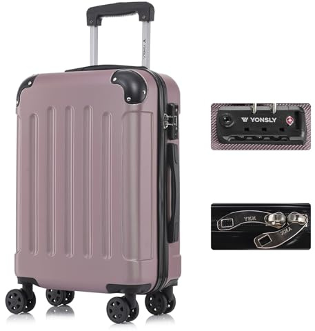 YONSLY Premium Reisekoffer TSA-Schloss,YKK-Reißverschluss Hartschalen-Koffer Trolley Kabinenkoffer Rollkoffer Suitcase Handgepäck 4 Rollen (Rose Rot, M)