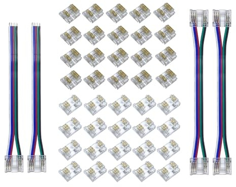44 Stück 5 Pin COB LED Strip Lichtverbinder Kit 5 Polig 12mm / 0.47 Zoll Lötfreier Anschluss, LED Stecker 4 Stück + Kabel für RGBW COB LED Streifen Lichter