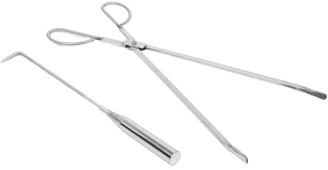 PAMINGONO Kaminhaken und Ofenzange aus Edelstahl Handliches Feuerstellenbesteck mit Ergonomischem Griff Brennholzzange für Terrasse Camping und Innenbereich