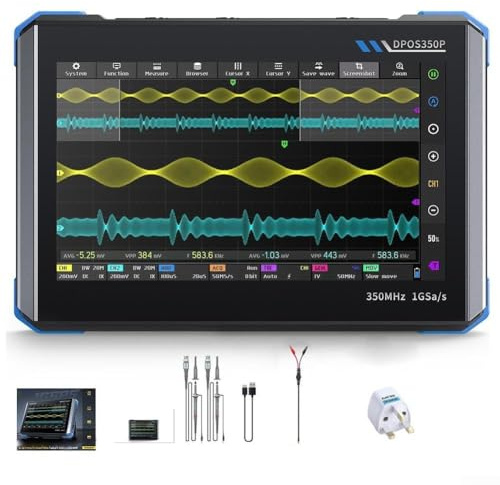 DPOS350P 4-in-1 Portable Oscilloscope with 350MHz Bandwidth, 50MHz Signal Generator & 200kHz–350MHz Spectrum Analyzer for Electronics Engineers and R&D Lab Testing(UK)