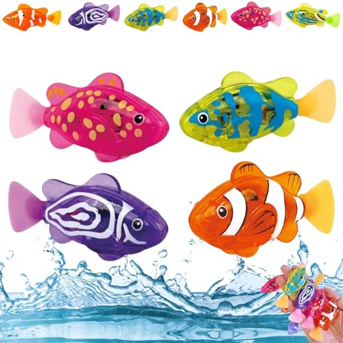 LKHYUKU Robo Fish, Leuchtende Fische Badewanne Spielzeug, Elektrische Robo Fisch Spielzeug, Light Up Swimming Fish Bath Toys, Interaktives Wasserspielzeug für Kinder – Ideal für Badewanne & Pool,4pcs