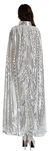 FakeFace Damen Herren Karneval Halloween Kapuzenumhang Halloween Kostüm Lange Pailletten Kostüm Cosplay Requisiten Set für Erwachsene und Kinder, Silber