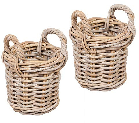 LEBENSwohnART 2er Set Rattankorb BAKUL rund Grey ca.20cm Aufbewahrungskorb Dekokorb Korb