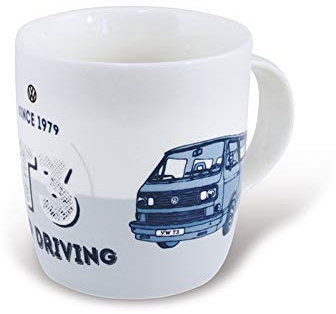 BRISA VW Collection - Volkswagen Große Keramik Kaffee-Tee-Cappuccino-Tasse-Becher-Haferl im T3 Bulli Bus Design (Blau/Keep Driving)