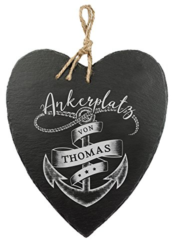 Casa Vivente Schieferherz mit Gravur zum Einzug, Namensschild Ankerplatz, Personalisiert mit Namen, Türschild als Wand-Deko