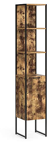 Vicco Badschrank Fyrk, Badezimmerhochschrank, Eiche rustikal/Schwarz, 33 x 185 cm