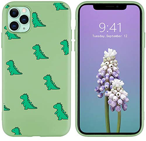 JOYLAND Soft Liquid Silicone Rubber Green Slim Phone Case Cover for iPhone 11 Pro with Microfiber Linin Cute Dinosaur Pattern Silica Gel Bumper Case for iPhone 11 Pro
