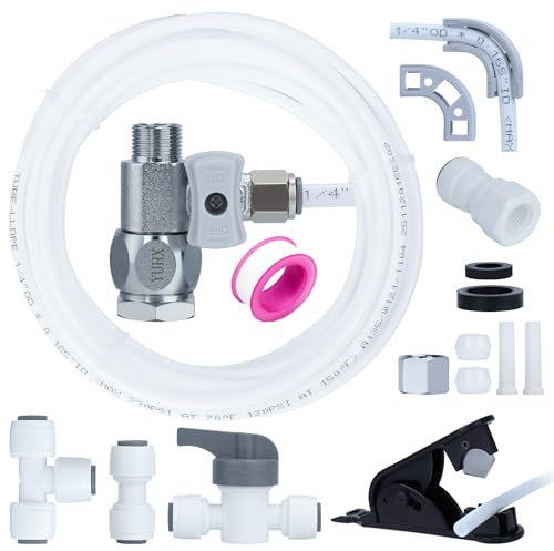 Refrigerator Water Line Kit Connection and 1/4 Compression Ice Maker Installation Kit,1/4 OD Tubing with Quick Connect for Fridge IceMaker RO Systems Water Filters Faucet,+Feed Water Adapter 25ft