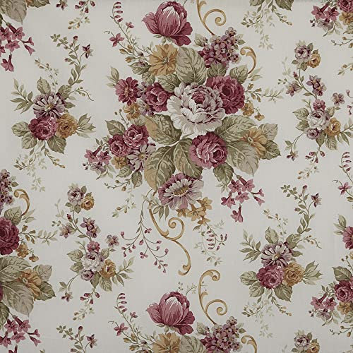 Kt KILOtela - Tissu Toile Imprimé, Confection Décoration Intérieure, Assises de Fauteuils, Rideaux, Coussins, 100 cm Longueur x 280 cm Largeur, Botanique, Feuilles, Rose - 1 Mètre