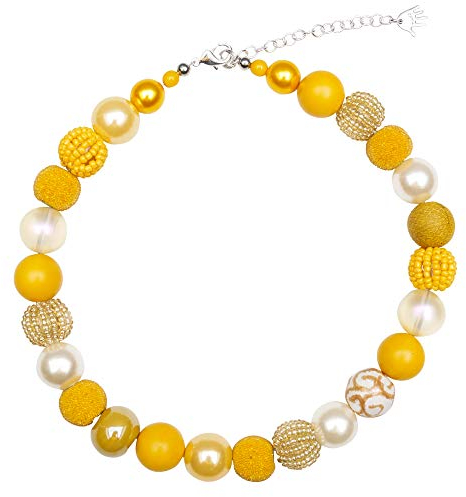 Feliss Handmade: Ketten aus Perlen, Halskette Damen. Statement Kette 45 cm lang. Choker Halsband, aesthetic Necklace Schmuck. Beads Perlenkette für Frauen in gelb mit Rociallesperlen