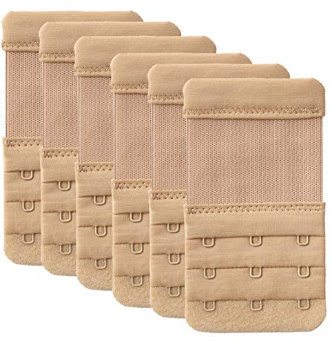 6 Pieces Bra Extender 3 Hook Elastic Bra Strap Extension Band Soft Comfortable (6PCS Beige, 3 Hook 3/4 Inch)
