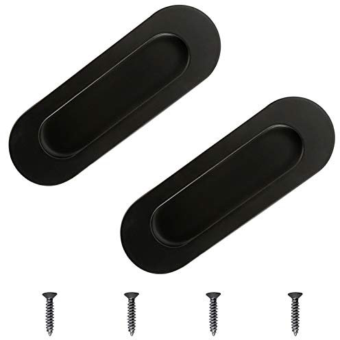MOROBOR Cabinet Pull, 2Pcs Black Stainless Steel Oval Side Hole Flush Embedded Sliding Door Handle for Drawer Cupboard Wardrobe