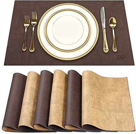 SUEH DESIGN Manteles Individuales de Cuero Juego de 6 Mantel Individual de PU Moderno Lavables Resistente al Calor Impermeable para Mesa de Comedor de Cocina Hoteles Restaurante 43cm x 31cm