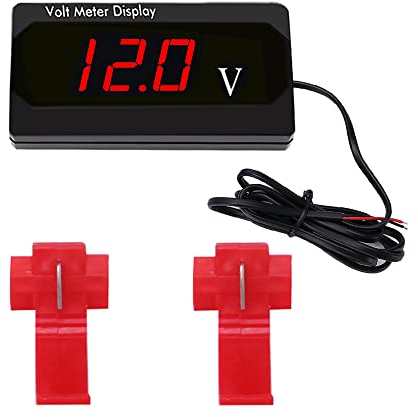 YIXISI DC 12V Wasserdichtes Auto Voltmeter mit LED Digital Anzeige, Spannungsmessgerät mit Klemmen, Mini LED Spannungsprüfer für Boot Fahrzeug Motorrad LKW ATV UTV, Rot