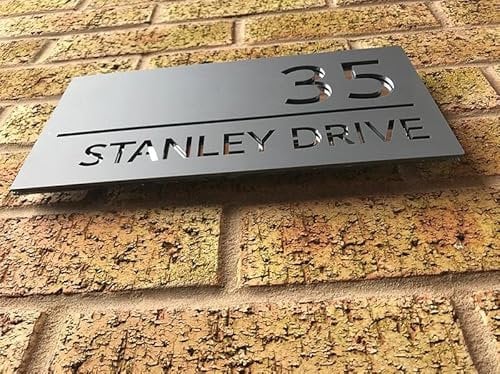 One of a Kind UK Modern Personalised House Sign Rectangular Door Plaque with Custom Number & Address Acrylic Design UV Stable, Contemporary Home or Office Plate 30x15cm - Grey