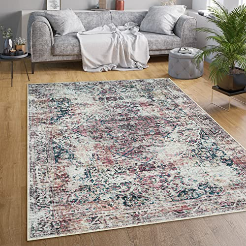 Paco Home Waschbarer Teppich Wohnzimmer Schlafzimmer Vintage Muster Flachgewebe Modern Orientalisch Ornament Pastell, Grösse:200x280 cm, Farbe:Bunt
