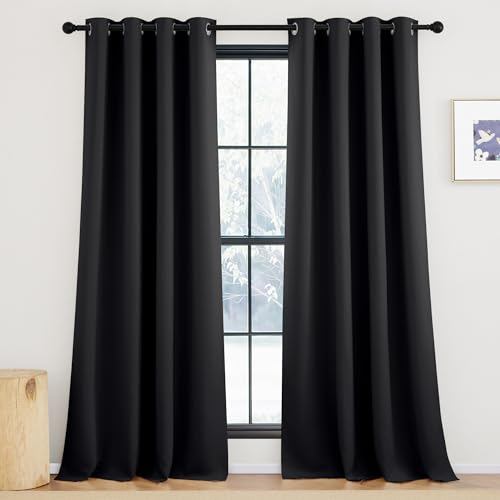 KGORGE Schlafzimmer Gardinen Schwarz Blickdicht Ösenschal 2er Set 245 x 140 cm(HxB) Vorhang Lichtundurchlässig Thermogardine mit Ösen Blackout Curtains for Bedroom Verdunklungsvorhänge