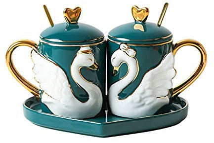 Keramik Kaffeebecher Kaffeetassen Kaffeetasse, Paar Tasse Schwan Paar Tasse Keramik Kaffeetasse mit Löffel und Untertasse Porzellan Teetasse Tassen Espresso for Zuhause und Büro for Kaffee, Milch