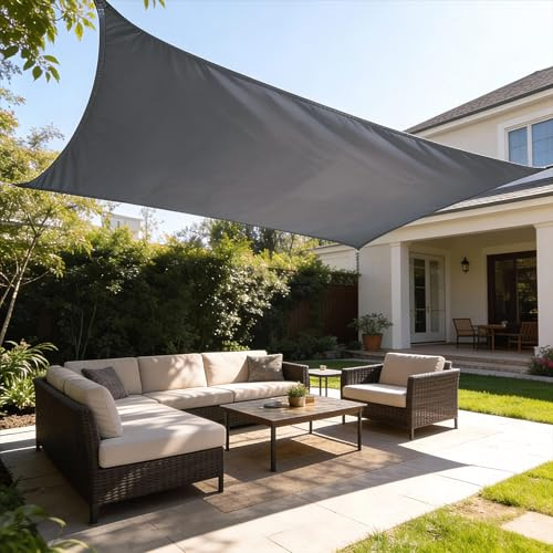 HAIKUS Toldo Vela de Sombra Impermeable Rectangular 4x6m Protección UV PES, Toldos para Patio Exterior Jardín Terraza - Gris