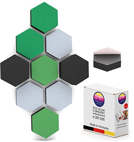 PolySound ECO Akustikpaneele selbstklebend - 9er Set 3D-Schaumstoff (3-10 cm), Hohe Schalldämmung (αw 0,9), Rückstandslos Ablösbar, Oceanic Oasis