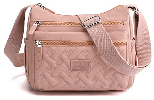 NOTAG Sac à bandoulière pour femme, sac à bandoulière en nylon imperméable, sac à bandoulière décontracté multi-poches pour le voyage, rose, Medium