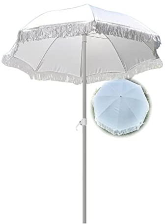 YFZNWHX Sombrilla De Jardín Vintage De 1,6M con Borlas, Sombrilla De Playa Basculante para Exteriores, con 8 Varillas, Blanca Sombrilla para Decoración De Bodas