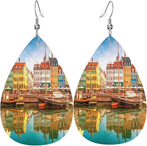 Damen Leder Ohrringe Fashion Dangle Drop Ohrringe-Dänemark Copenhagen Canal Teardrop Ohrringe