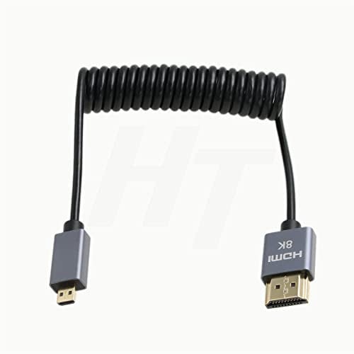HangTon Micro HDMI auf Standard HDMI 4K 8K 60fps Spiralkabel für ATOMOS Ninja V Monitor Sony A6400 A7s Canon EOS M R5 R7 GH4 X-T4 Z50 Kamera Typ A D HDMI 2.1 30cm