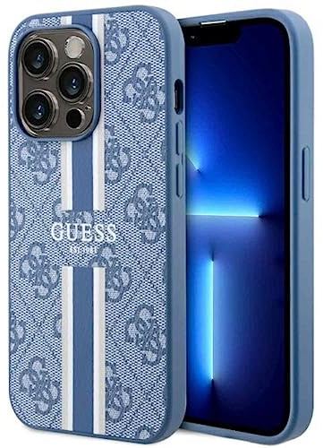 GUESS 4GPrinted Stripes Blue Faux Leather MagSafe Phone Case for iPhone 14 Pro Max