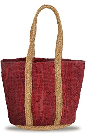 Banzaii sac de paille pour femme, sac à bandoulière coloré, sac d’été, sac de plage entièrement fait à la main Santorin Rouge