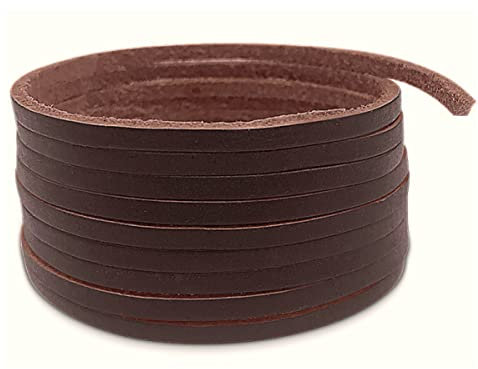 Creavvee Flat Genuine Real Leather Strip Bead Thong Cord Braiding String Threads Lace Cowhide Craft for Jewelry Making Necklace Bracelet, 3mm x 3m, Dark Brown