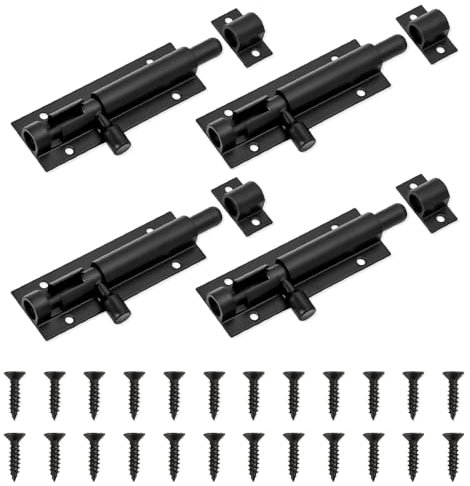 Riisoyu 4 Pièces Verrou Targette Porte, Boulons de Verrouillage de Porte avec Vis Verrou de Porte à Boulon Coulissant Loquet Coulissant Alliage D'aluminium pour Portail Jardin, Cabanon, Fenêtres, Noir