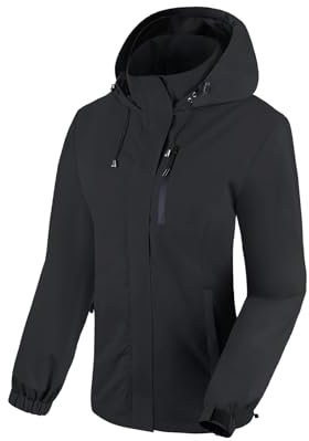 BATHRINS Regenjacke Damen Wasserdicht Atmungsaktiv Wanderjacke Windbreaker Damen Leicht Outdoor Jacke Mesh Gefüttert Fahrrad Jacke mit Kapuze(Schwarz,M)
