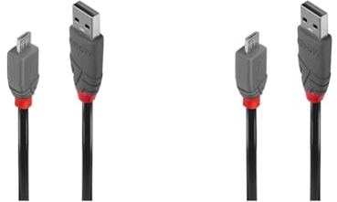 LINDY 36730 0.2 m Anthra Line USB 2.0 Type A to Micro-B Cable - Black (Pack of 2)