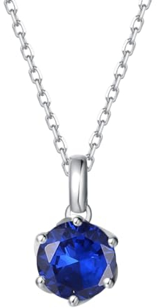 FANCIME Solide 14 Karat 585 Weiß Gold Kette mit Erstellter Saphir Anhänger, September Geburtsstein Halsketten Feine Geschenk Schmuck für Damen, Verstellbares Kette: 40 + 5 cm
