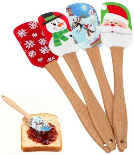 Homoyoyo 4pcs Christmas Cream Scrapers for Baking Cake Decorating Non-Stick Lightweight Spatulas for Frosting Mixing Spreading Baking Enthusiasts