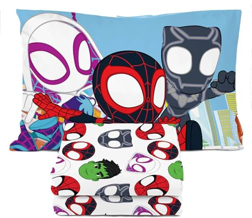 Sunny Side Up Spidey & His Amazing Friends Twin Sheet Set - 3 Piece Kids Bedding Set Includes Pillow Cover - Super Soft Superhero Microfiber Sheets Features Miles Morales & Ghost Spider