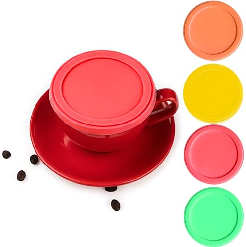 4 Pcs Couvercles Extensibles en Silicone, Couvre-Tasses Hermétiques en Silicone, Couvercle en Silicone de Qualité Alimentaire pour Tasse, Couvre-Yogourt en Silicone, Couvercles Anti-Poussière