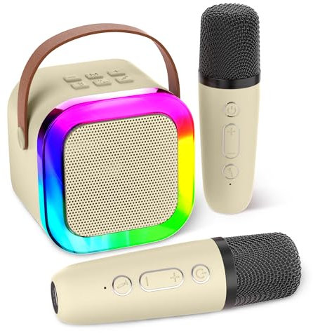 Aplsinvivi Máquinas de karaoke para niños y adultos, mini máquina de karaoke con 2 micrófonos inalámbricos, juguetes para niños, regalos de cumpleaños para niñas a partir de 6, 7, 8, 9, 10, 12 años de