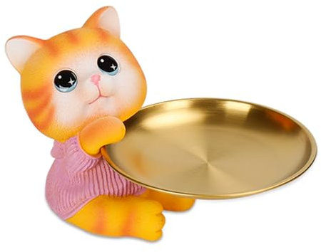 chenkingkong Funny Cat Candy Tray, Resin Cat Candy Dish Holder, Cat Key Bowl for Entryway Table, Office Desk, Home Decor, Jewelry Earrings Ring Decorative Cat Statue Bowl Holder (orange)