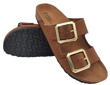 Primo Calzature Sandali Donna Estate, Eleganti Ciabatte in Pelle Doppia Fascia per Casa e Mare 100% Made in Italy (Cuoio, Sistema Taglie Calzature EU, Adulto, Donna, Numero, Media, 38)