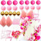JeVenis Rosa Blume Kuchen Dekorationen Rosa Palme Bouquet Kuchen Topper Gold Kugeln Getrocknete Blumen Rose Kuchen Dekorationen Getrocknete Blumen für Kuchen Geburtstag Hochzeit