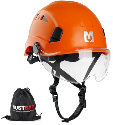 MUSTBAU Safety Helmet Hard Hat with Goggles, EN12492 Height Endurance Work Helmet, Lightweight Climbing Hard Hat with Chin Strap for Construction, Tree Work & Industrial, 53-63 cm