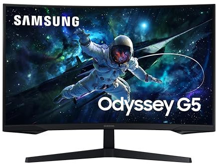 Samsung Ecran PC Odyssey G55C 32’’, 165Hz , 1ms, 1000R, QHD 2500:1,HDR10, AMD FreeSync, Auto Source Switch +, Pied Ajustable, DisplayPort, HDMI (Reconditionné)