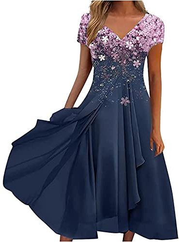 Keepink Wedding Guest Dresses for Women UK Short Sleeve Wrap Dress Chiffon Empire Waist A Line Dress Bridesmaid Dresses Occasion Evening Dress Plus Size Summer Dresses 8-22 UK Sale