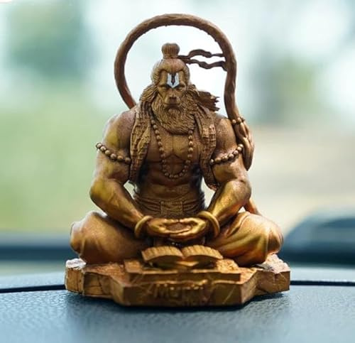 Indianstore4Everyone Hanuman Ji Murti Lord Bajrangbali Dhyan Mudra Meditation for Home Car Dashboard Pooja Gift Decorative Showpiece - 11 cm (Resin, GOLD)
